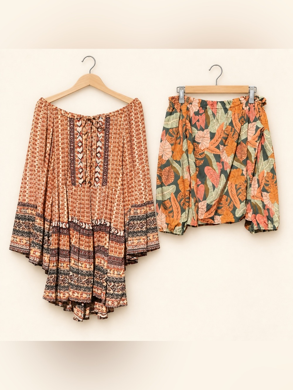 Women’s Angie/Shein bundle boho flowy dress & flowery Orange & Green Top Size L